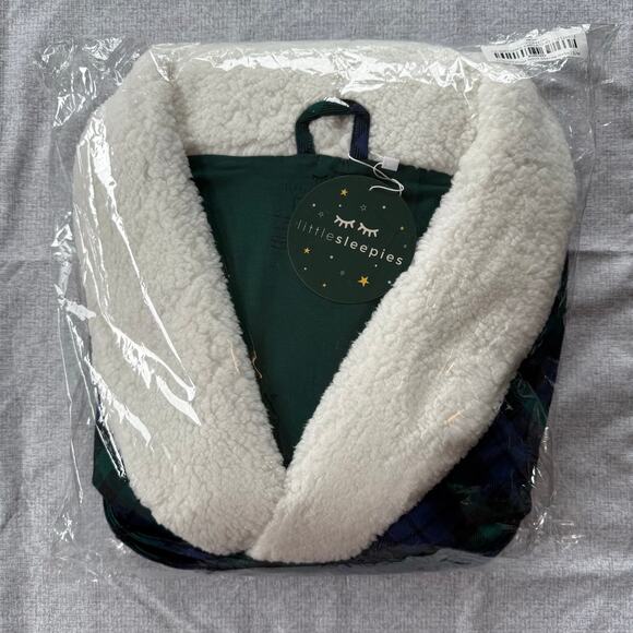 Little Sleepies Emerald Plaid Adult Sherpa Robe Size S/M New in Package